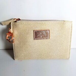 ✅NEW Laura Geller Logo, Rose Gold Hardware/Zipper & Shimmer Canvas Cosmetic Bag!